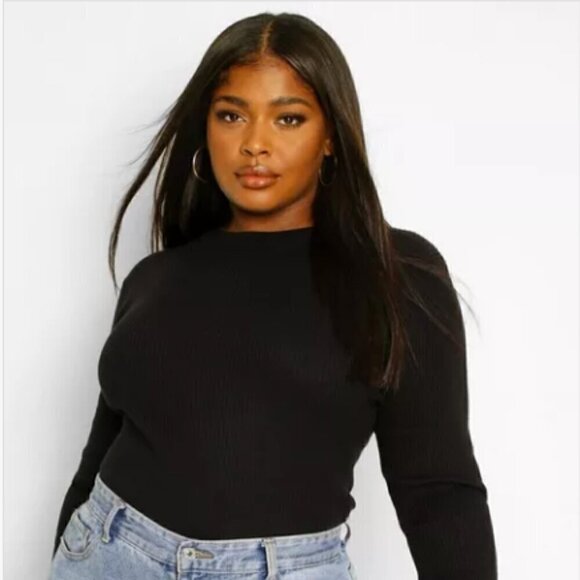 NWT- Boohoo Plus Rib Knit Turtle Neck Top - Picture 1 of 7